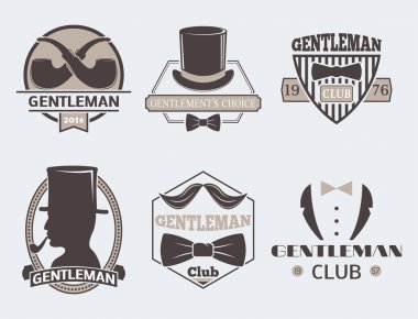 Vintage tarzı tasarım hipster beyefendi vektör çizim rozeti siyah siluet öğesi.