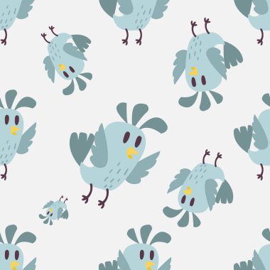 Sevimli kuş Dikişsiz desen vektör çizim karikatür renkli