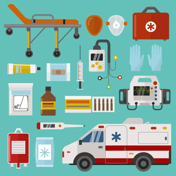 Medische pictogrammen instellen zorg ambulance noodgevallen ziekenhuis vectorillustratie — Stockvector