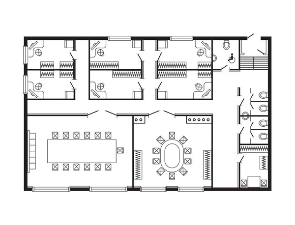 Plan arhitectural modern de birouri mobilier interior și proiect de design de construcții — Vector de stoc