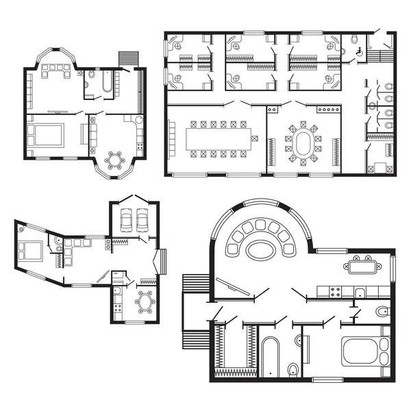 Moderna kontors arkitektoniska plan möbel- och byggbranschen inredning ritning projekt — Stock vektor