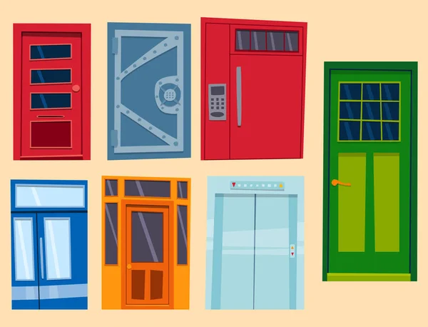 Puerta de color frente a la casa y la construcción de diseño plano estilo aislado vector ilustración moderna nueva decoración abierta elegante habitación cerradura . — Archivo Imágenes Vectoriales