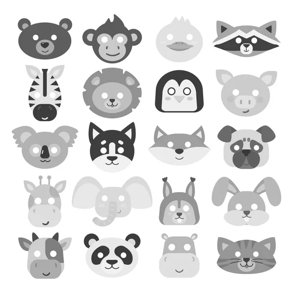 Animals carnival mask vector set festival decoration masquerade and party costume cute cartoon head decor isolated celebration vector illustration. — Stock Vector