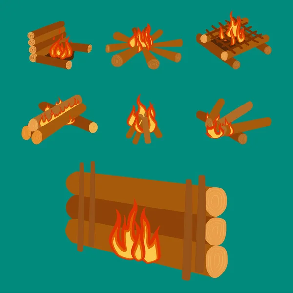 Illustration isolée de billes de feu de camp brûlant un feu de camp et un vecteur de cheminée de bois de chauffage — Image vectorielle