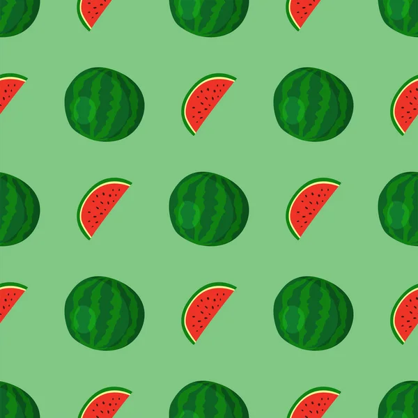 Dibujos animados frutas de sandía fresca en estilo plano patrón sin costuras comida verano diseño vector ilustración . — Archivo Imágenes Vectoriales