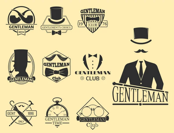 Vintage style design hipster gentleman vector illustration badge black silhouette element. — Stock Vector