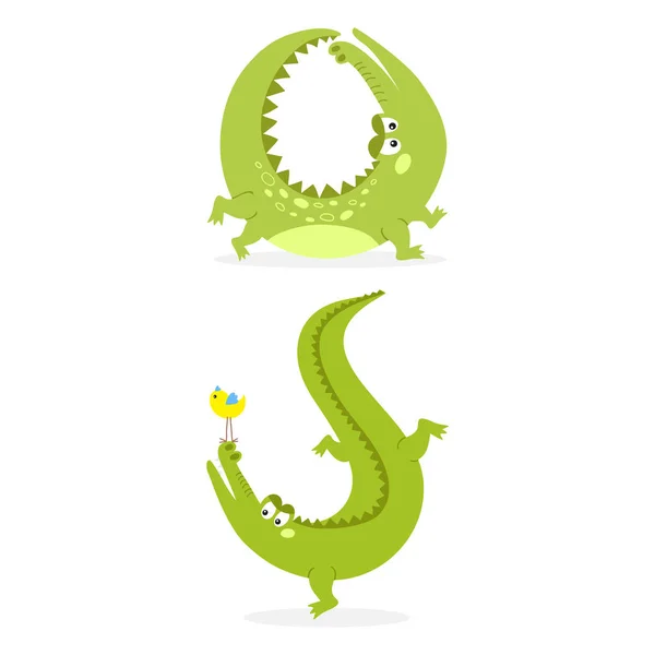 Kreskówka zielony krokodyl śmieszne drapieżnik australian wildlife rzeki gad aligatora płaskie wektor ilustracja. — Wektor stockowy