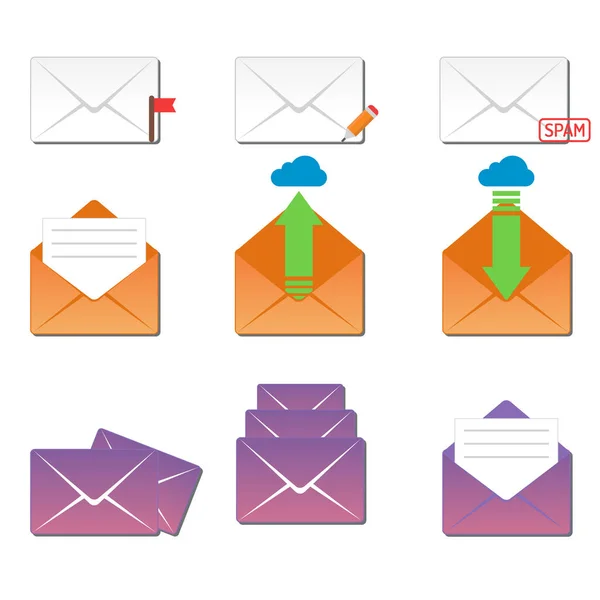 Zarf kapağı simgeler ileti vektör çizim yazma iletişim ve ofis yazışma boş kapak adres tasarım kağıt boş oyun kağıdı iş e-posta. — Stok Vektör