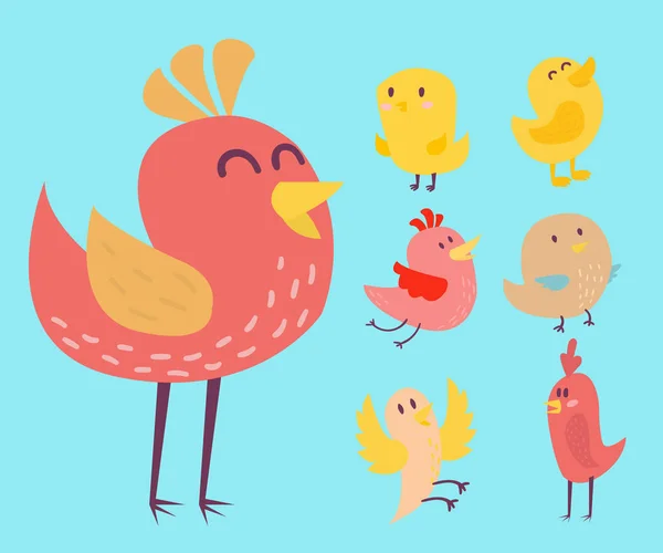 Χαριτωμένα πουλιά διάνυσμα σύνολο πολύχρωμα καρτούν εικονογράφηση — Διανυσματικό Αρχείο