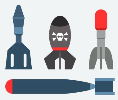 Füze roket simge vektör illüstrasyon izole karikatür bomba düz stil arka plan tehdit ayarla