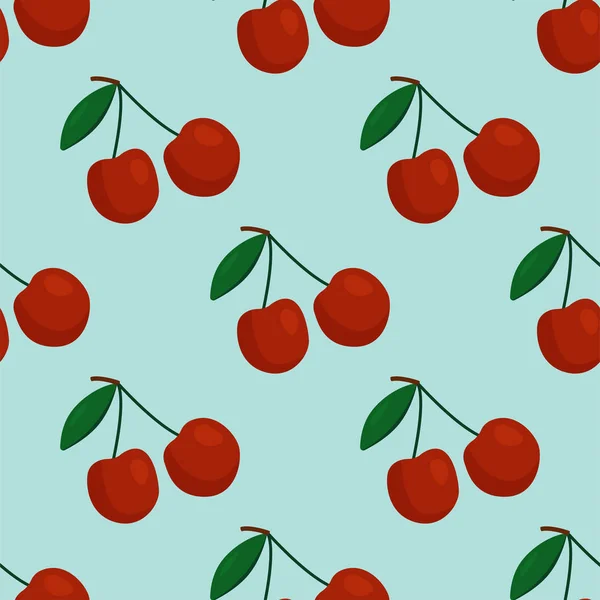 Cartoon frische Kirschfrüchte im flachen Stil nahtlose Muster Lebensmittel Sommer Design Vektor Illustration. — Stockvektor