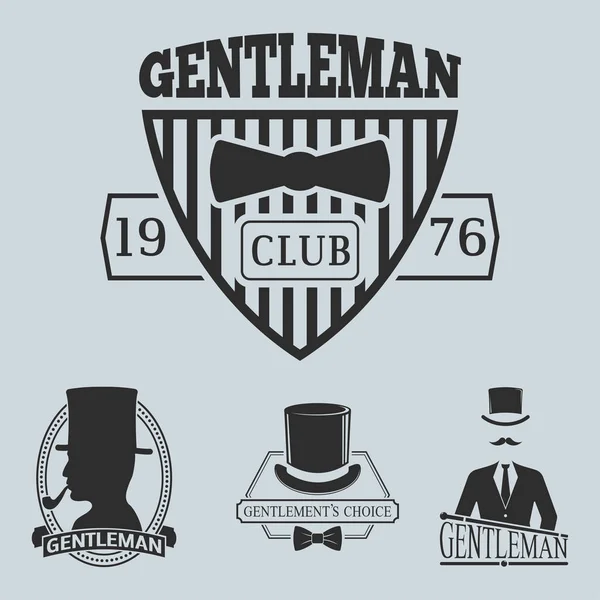 Vintage stil hipster gentleman vektor illustration emblem svart siluett designelement. — Stock vektor