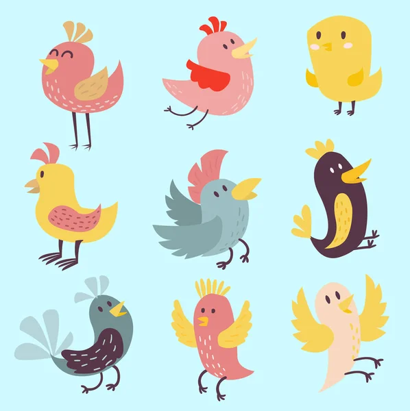 Lindo aves vector conjunto ilustración dibujos animados colorido — Vector de stock