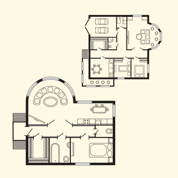 Nowoczesne biuro planu architektonicznego wnętrz meble i budowy projekt rysunek projektu — Wektor stockowy