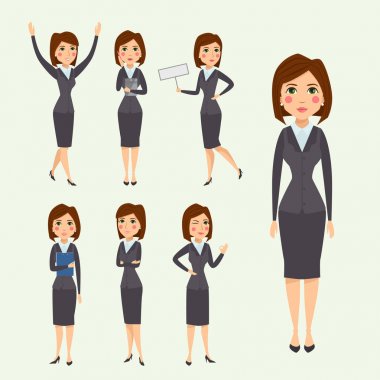 Vektör iş kadın karakter siluet duran yetişkin office kariyer genç kız poz.