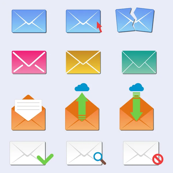 E-Mail Umschlag Abdeckung Icons Kommunikation und Büro Korrespondenz leer Abdeckung Adresse Design Papier leere Karte Geschäft Schreiben Nachricht Vektor Illustration. — Stockvektor