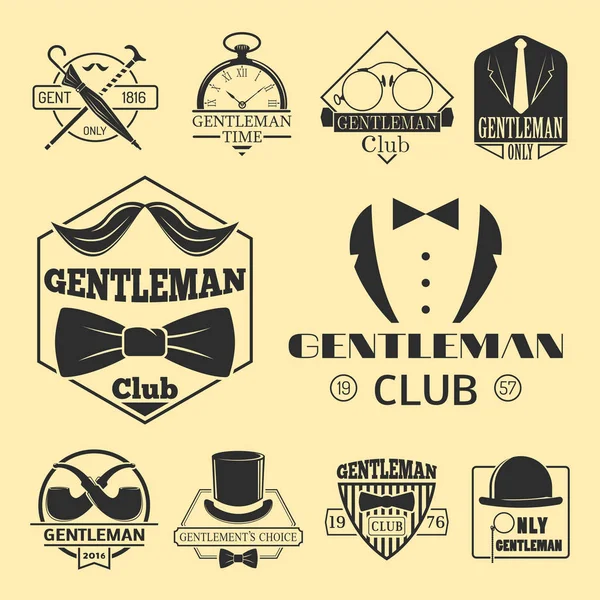 Vintage style design hipster gentleman vector illustration badge black silhouette element. — Stock Vector