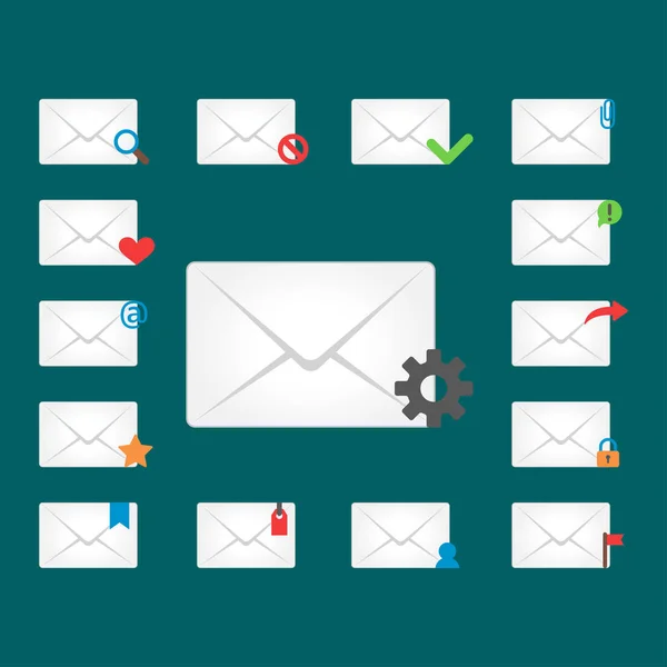 Cobertura de envelope de e-mail ícones de comunicação e correspondência de escritório endereço de cobertura em branco papel de design cartão vazio negócio escrever mensagem vetor ilustração . —  Vetores de Stock