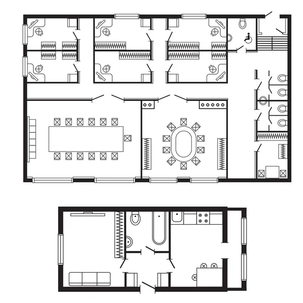 Moderní kancelář architektonický plán nábytku a stavební design interiéru kreslení projektu — Stockový vektor