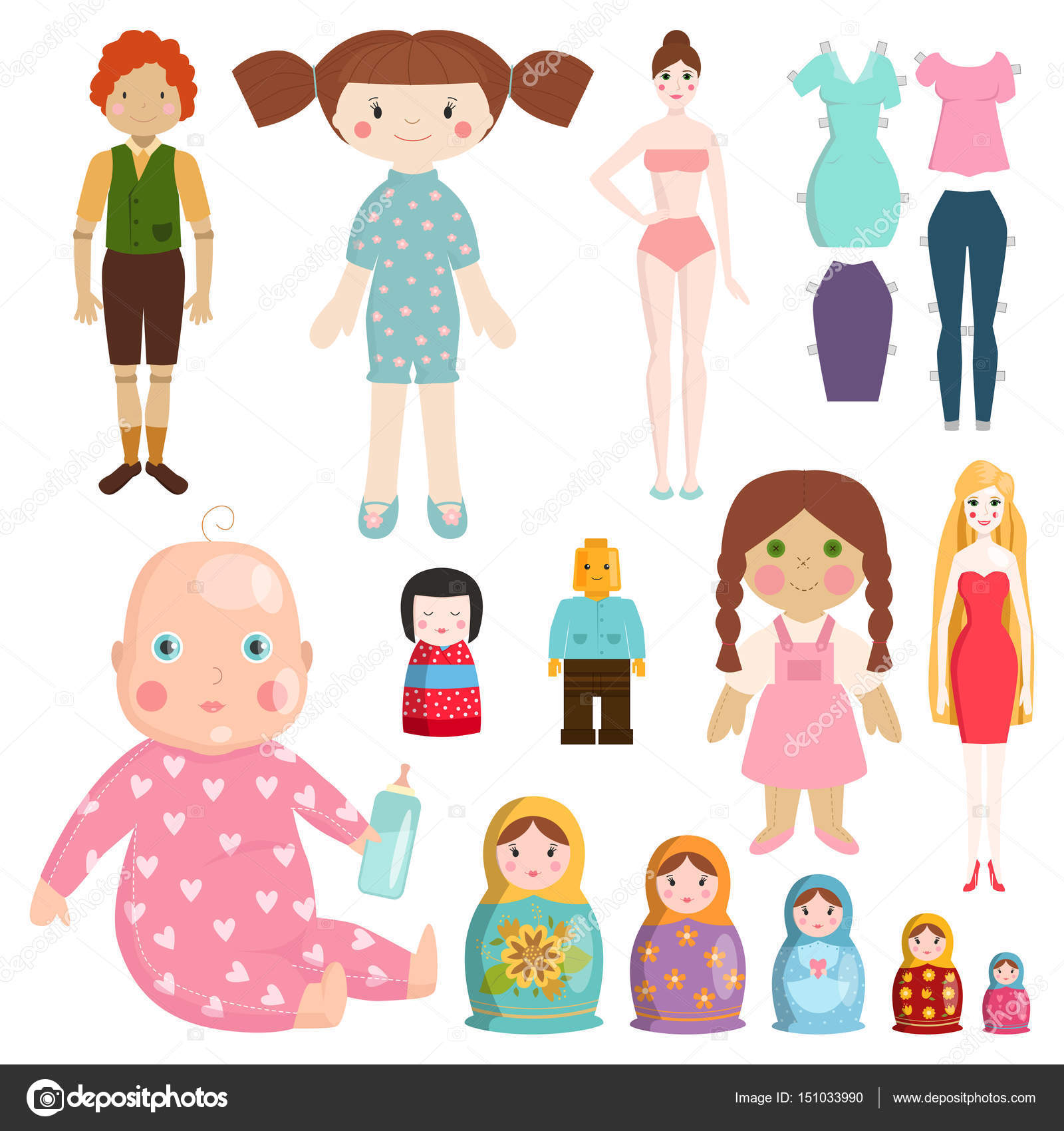 Küçük kızlar bebek oyuncakları karakter vektör çizim ile oynarken Icons