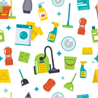 Ev temizlik araçları Dikişsiz desen arka plan vektör