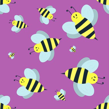 Dikişsiz desen bal doğa nector çizgi film tatlı sarı arı yaz işçi hata el çekilmiş.
