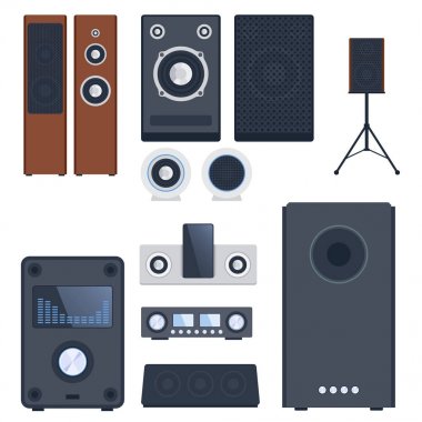 Ev ses sistemi stereo düz vektör müzik hoparlörler oyuncu subwoofer ekipman teknoloji.