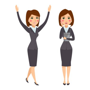 Vektör iş kadın karakter siluet duran yetişkin office kariyer genç kız poz.