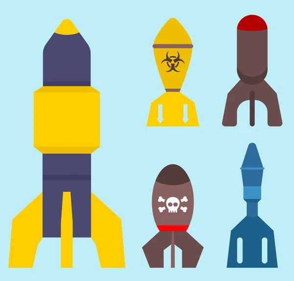 Rakete Set Symbol Vektor Illustration Karikatur isolierte Bombe flachen Stil Hintergrund Bedrohung — Stockvektor