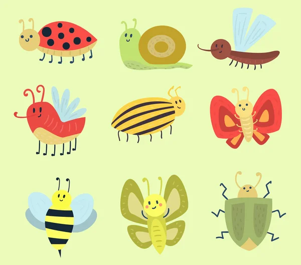 Iconos coloridos insectos aislados ala vida silvestre detalle gusano gusano de verano insectos oruga vector salvaje ilustración . — Archivo Imágenes Vectoriales