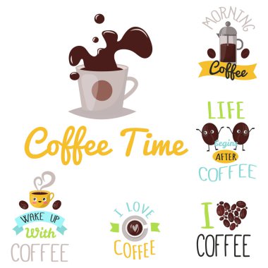 Kahve rozet gıda tasarım elle çizilmiş kaligrafi yazı Restoran etiket vektör çizim.