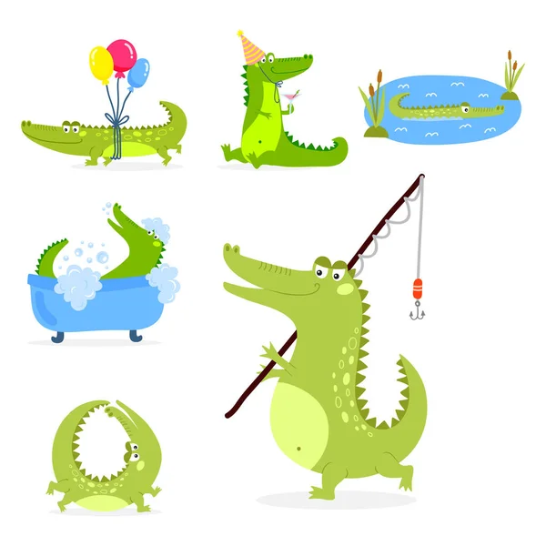 Мультфільм зелений Крокодил смішні хижак Австралійський дикої річки Рептилія Алігатор вектор плоскої ілюстрація. — стоковий вектор