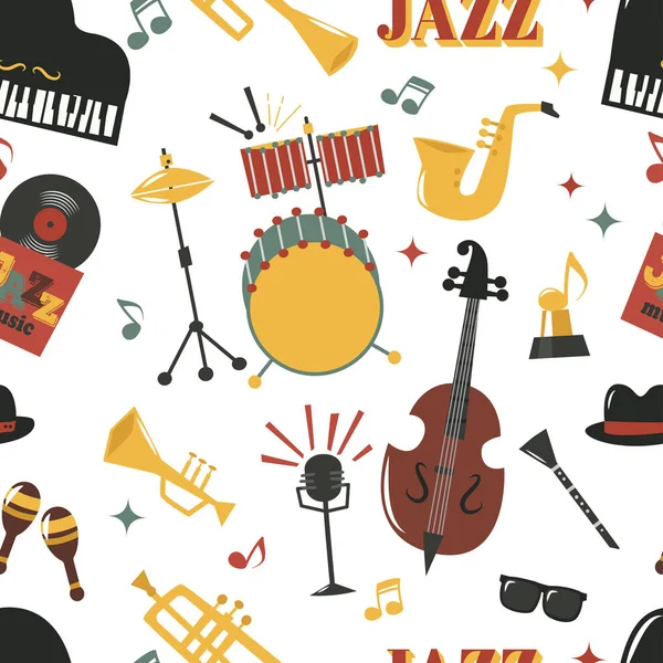 Mode Jazz Band Musik Party Musikinstrument Design Vektor nahtlose Muster — Stockvektor