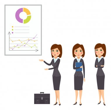 Vektör iş kadın karakter siluet duran yetişkin office kariyer genç kız poz.