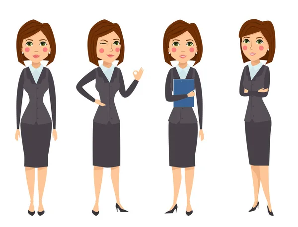 Vettoriale donna d'affari personaggio silhouette in piedi ufficio adulto carriera posa giovane ragazza . — Vettoriale Stock