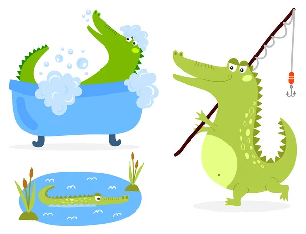 Мультфільм зелений Крокодил смішні хижак Австралійський дикої річки Рептилія Алігатор вектор плоскої ілюстрація. — стоковий вектор