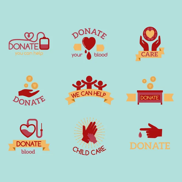 Volunteer red icons charity donation vector set humanitarian awareness hand hope aid support symbols. — Stock Vector