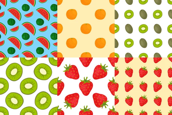 Dibujos animados frutas frescas en estilo plano sin costuras patrón comida verano diseño papel pintado vector ilustración . — Archivo Imágenes Vectoriales