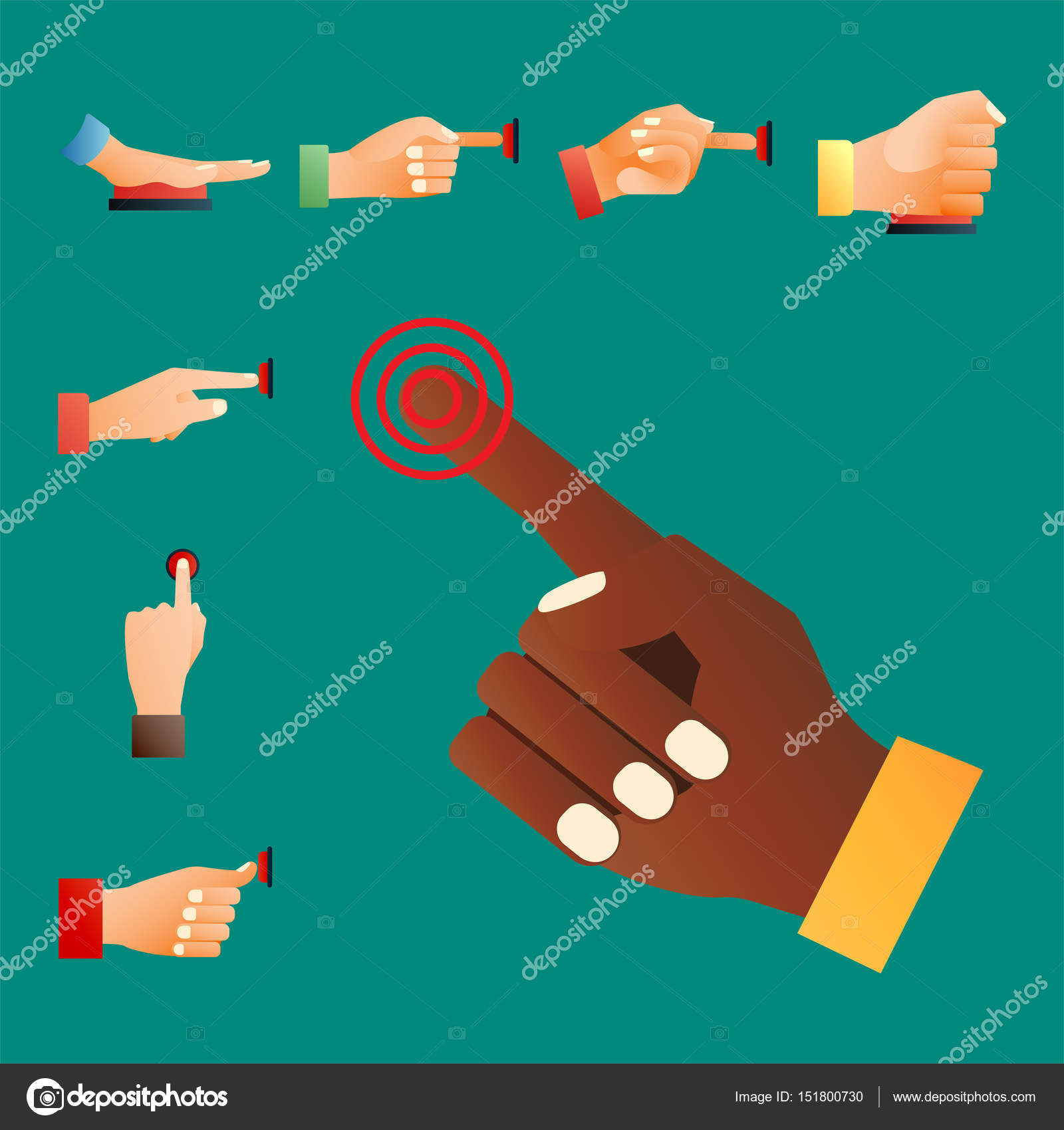 Hand Press Rode Knop Vinger Druk Op Control Push Aanwijzer Gebaar