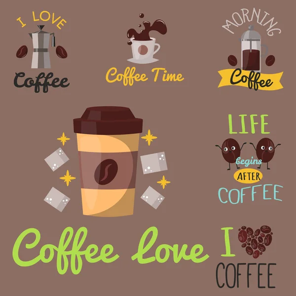 咖啡的徽章食品设计手绘书法刻字餐厅贴纸矢量图. — 图库矢量图片