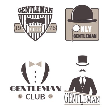 Vintage tarzı tasarım hipster beyefendi vektör çizim rozeti siyah siluet öğesi.