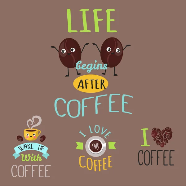 咖啡的徽章食品设计手绘书法刻字餐厅贴纸矢量图. — 图库矢量图片