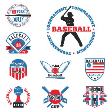 Turnuva yarışma grafik şampiyon profesyonel mavi Kırmızı beysbol logo rozet spor vektör.