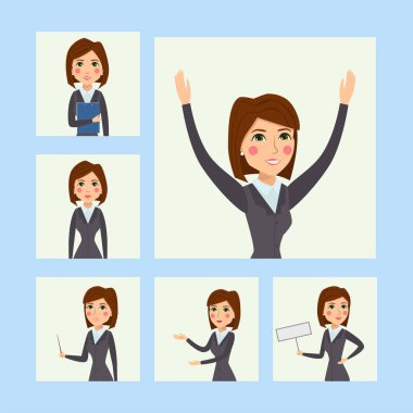 Vektör iş kadın karakter siluet duran yetişkin office kariyer genç kız poz.