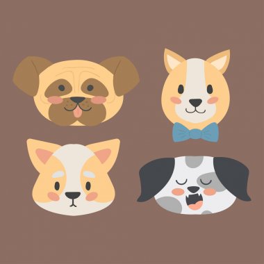 Komik karikatür köpek karakter kafaları ekmek karikatür köpek dostu sevimli köpek vektör çizim.