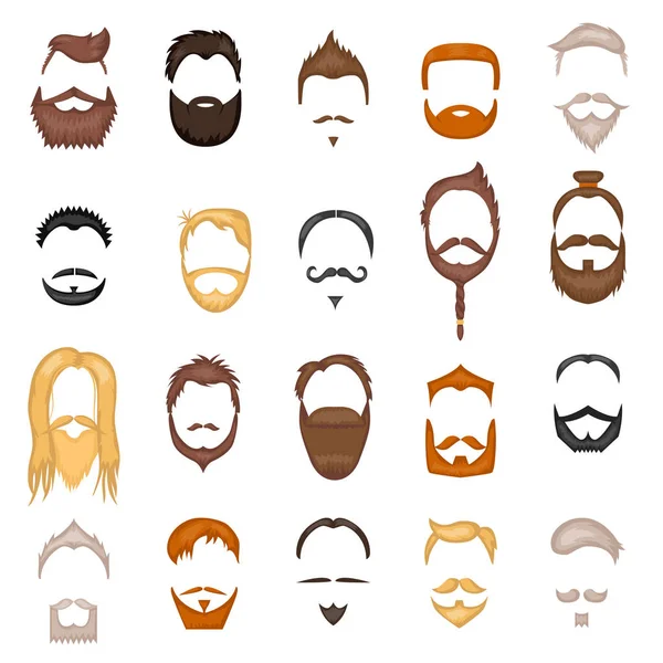 Barbe et cheveux homme masque facial coiffure collection vectorielle de dessin animé — Image vectorielle