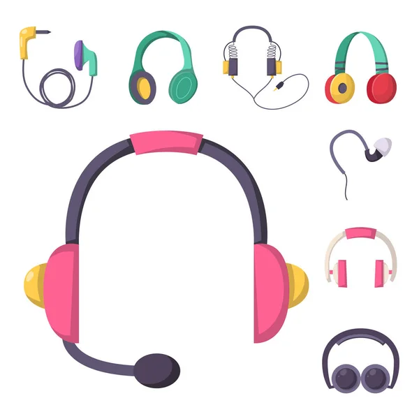 Headphones vector set music technology accessory studio sound design collection dj speaker. — Stock Vector