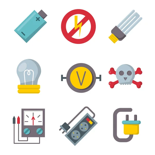 Energii elektrycznej zasilania ikony baterii wektor ilustracja elektryk napięcia technologii socket. — Wektor stockowy