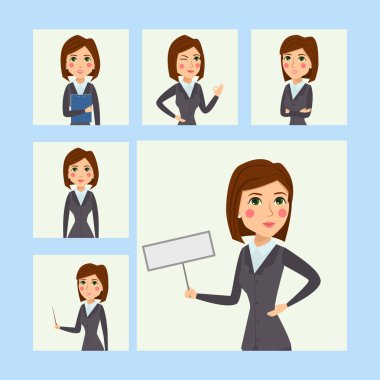 Vektör iş kadın karakter siluet duran yetişkin office kariyer genç kız poz.