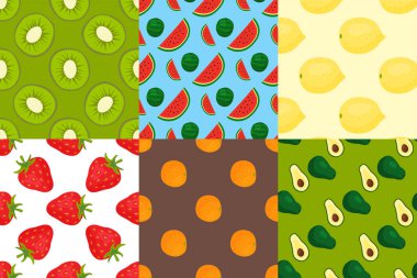 Düz stil seamless modeli gıda yaz tasarım duvar kağıdı vektör çizim karikatür taze meyve.